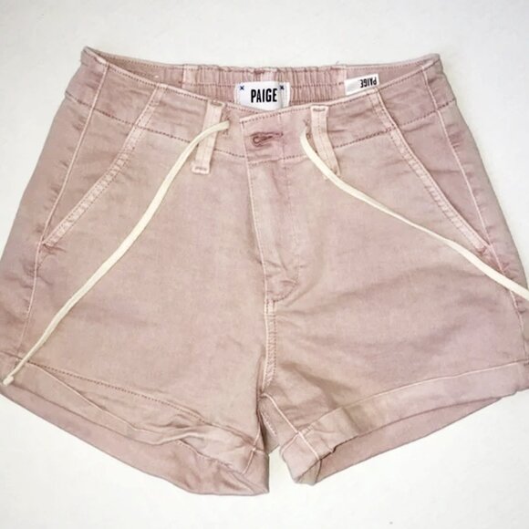 PAIGE “Harper” Rose Blush Denim Shorts – Size 25 | Soft Pink, Drawstring, Tiered - Picture 5 of 10